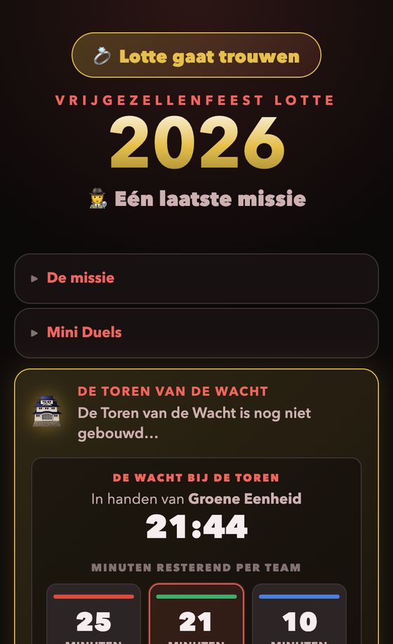 Het spel op de telefoon, met de stand en De Wacht